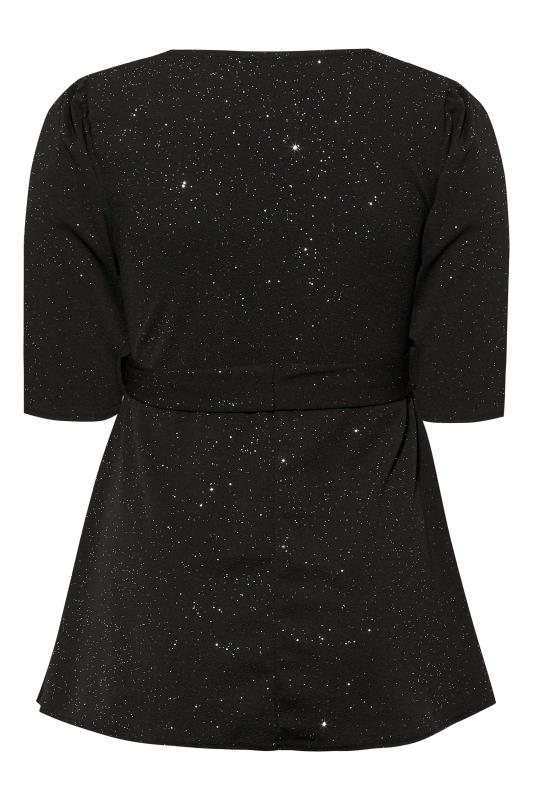 YOURS LONDON Plus Size Black Glitter Notch Neck Peplum Top | Yours Clothing 7