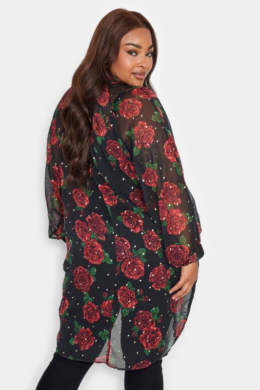 YOURS Curve Black Rose Print Dipped Back Shirt | Yours Clothing 4