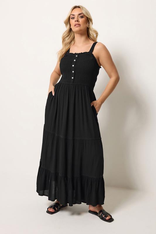  YOURS vestido negro fruncido con tapeta