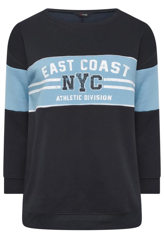 YOURS Curve Navy Blue 'NYC' Slogan Colour Block Sweatshirt | Yours Clothing  6
