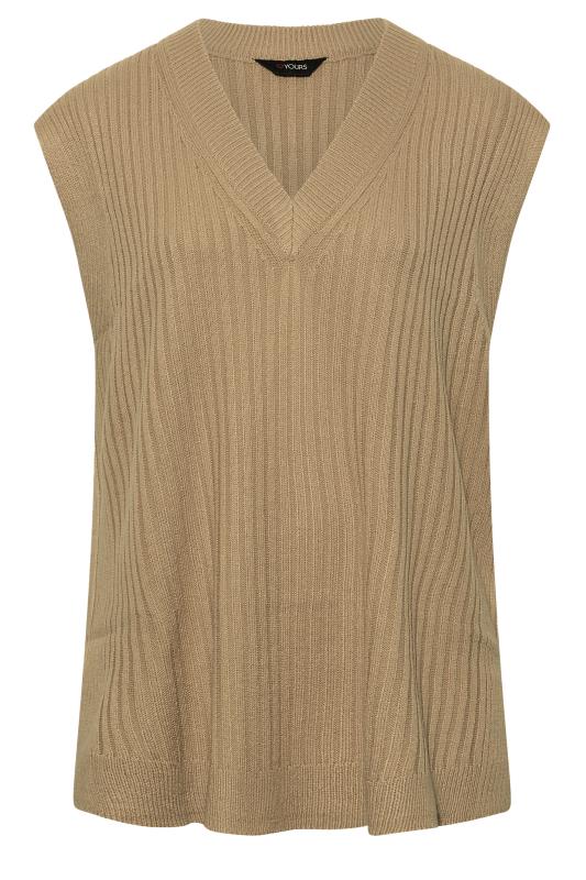 Plus Size Beige Brown Ribbed V-Neck Knitted Vest Top | Yours Clothing 6
