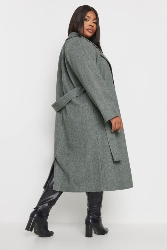 YOURS Plus Size Charcoal Grey Belted Wrap Maxi Coat | Yours Clothing 3