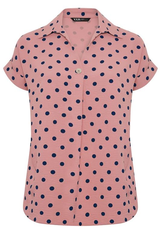 YOURS Plus Size Pink Polka Dot Pleat Front Shirt | Yours Clothing 5