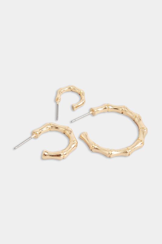 3 PACK Gold Tone Bamboo Hoop Earring Set | Yours Clothing 4