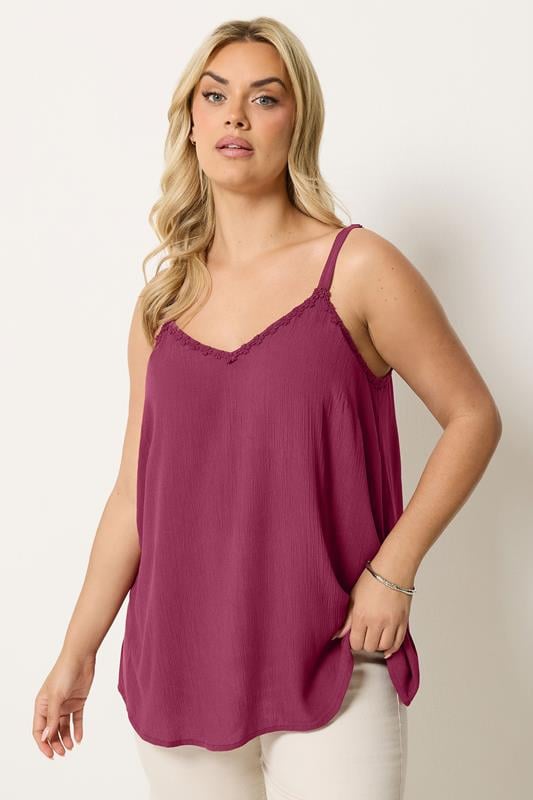  YOURS top sin mangas rojo con borde floral bordado