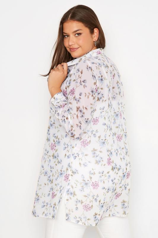 Plus Size White Floral Print Button Through Shirt | Yours Clothing 3