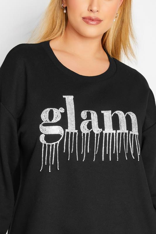 YOURS LUXURY Plus Size Black 'Glam' Diamante Embellished Sweatshirt | Yours Clothing 5