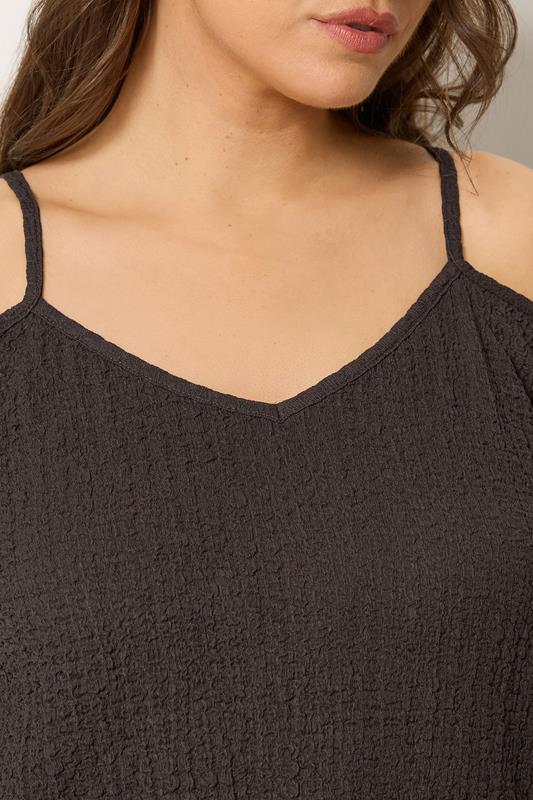 YOURS Plus Size Chocolate Brown Textured Cold Shoulder Top | Yours Clothing 4