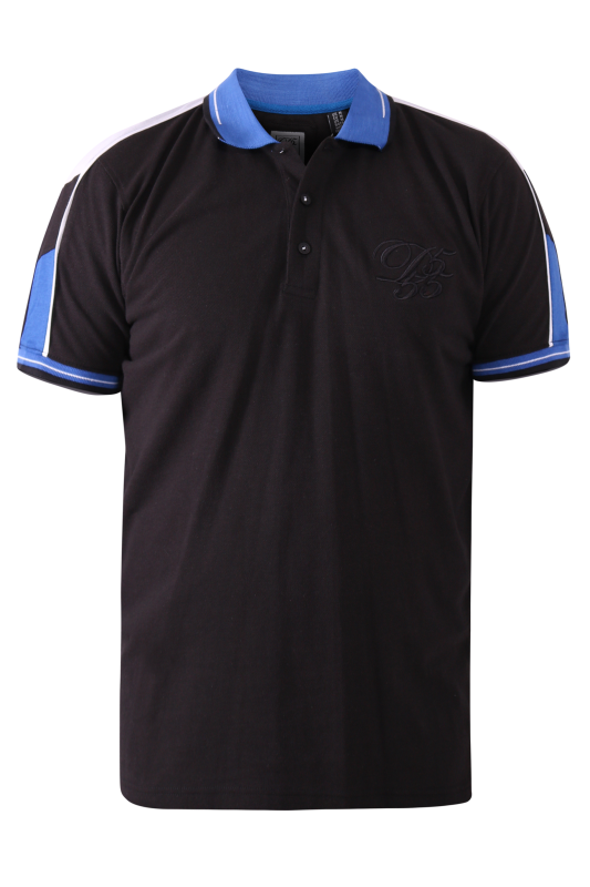 D555 Big & Tall Black & Blue Contrast Polo Shirt 2