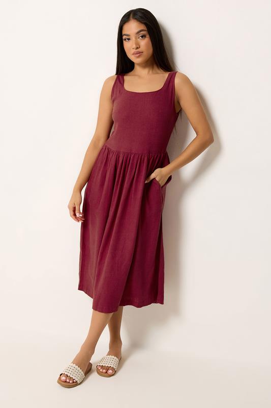M&Co Petite Berry Purple Linen Midi Dress | M&Co 1