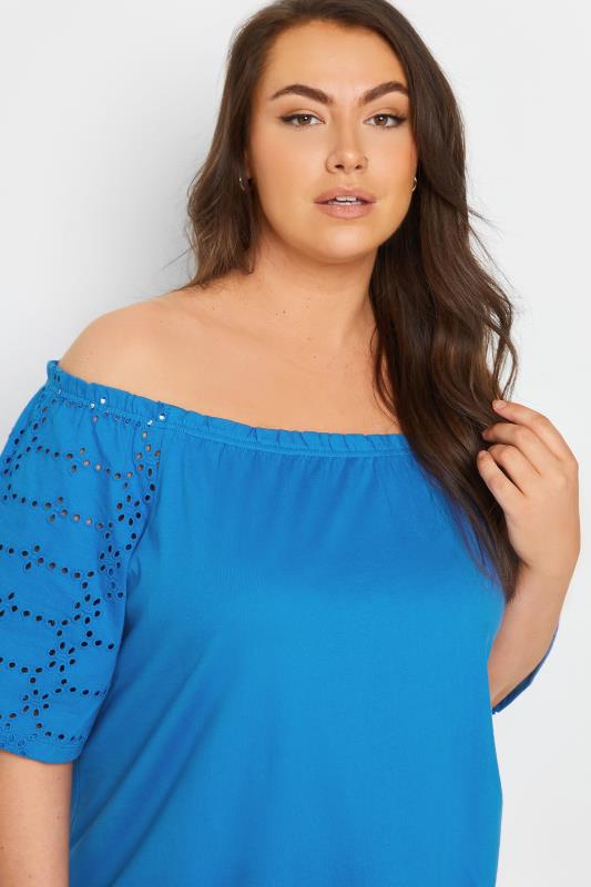 YOURS Plus Size Blue Broderie Anglaise Bardot Top | Yours Clothing 4