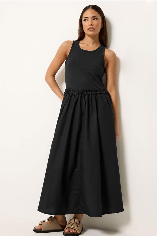PixieGirl Petite Women's Black Ruffle Detail Midi Dress | PixieGirl 1