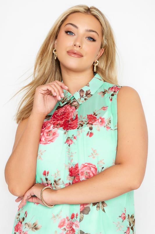 Plus Size Blue Floral Sleeveless Swing Blouse | Yours Clothing 4