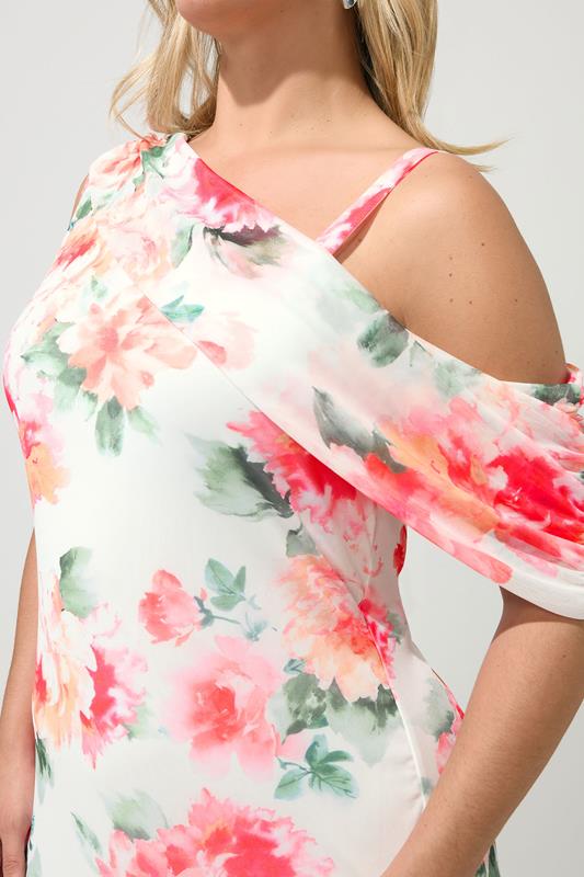 YOURS LONDON Plus Size White Floral Drape Shoulder Dress | Yours Clothing 4