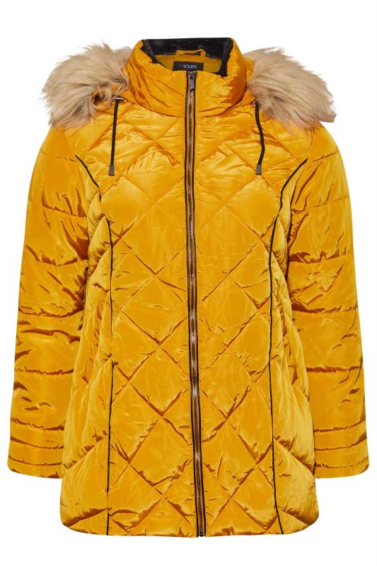 Plus Size Mustard Yellow Panelled Puffer Jacket | Yours Clothing 7