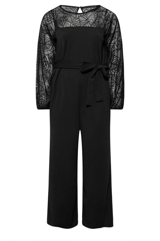 YOURS LONDON Plus Size Black Flocked Halloween Jumpsuit | Yours Clothing 6