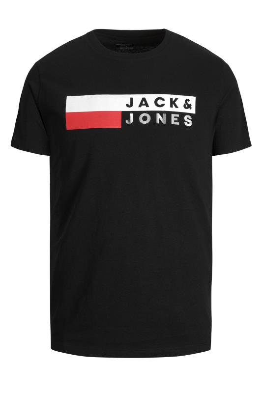 JACK & JONES Big & Tall Black & Red Stripe Logo Print T-Shirt | BadRhino 2