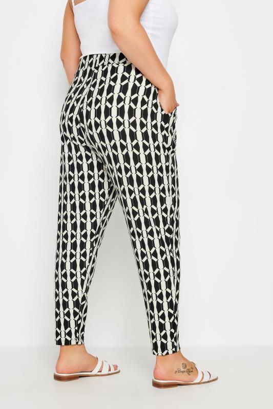 YOURS Curve Black Geometric Print Double Pleat Harem Trousers | Yours Clothing 3