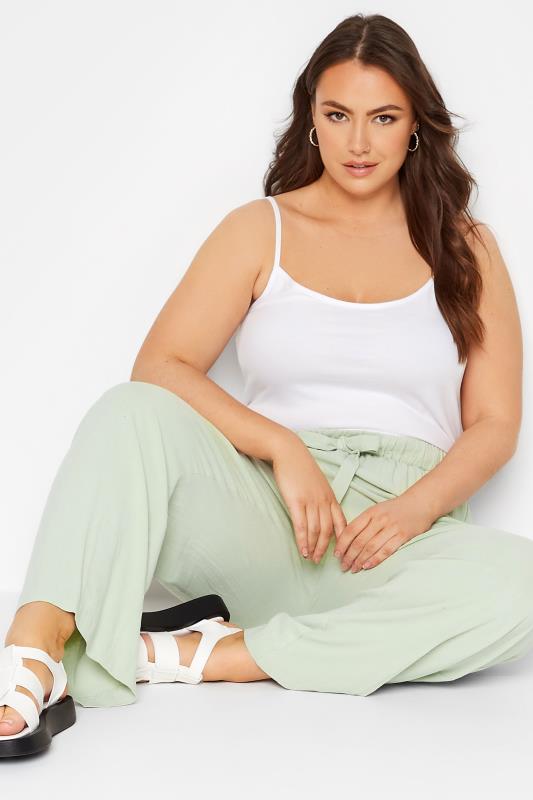 Plus Size Light Green Linen Wide Leg Trousers | Yours Clothing 3