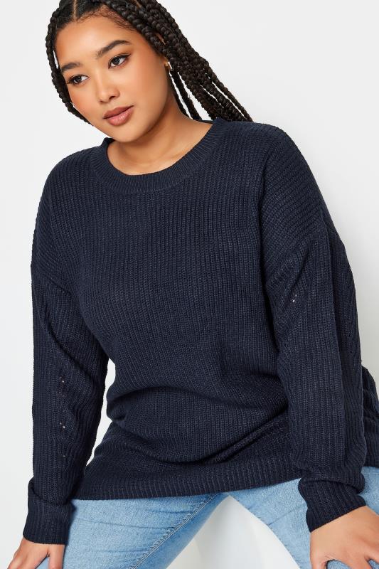 YOURS Plus Size Navy Blue Drop Shoulder Knitted Jumper | Yours Clothing 4