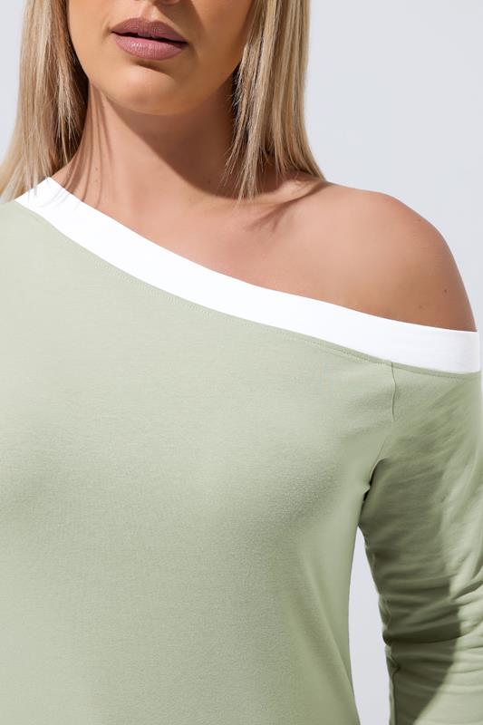 LIMITED COLLECTION Plus Size Sage Green Contrast Off Shoulder Top | Yours Clothing 4