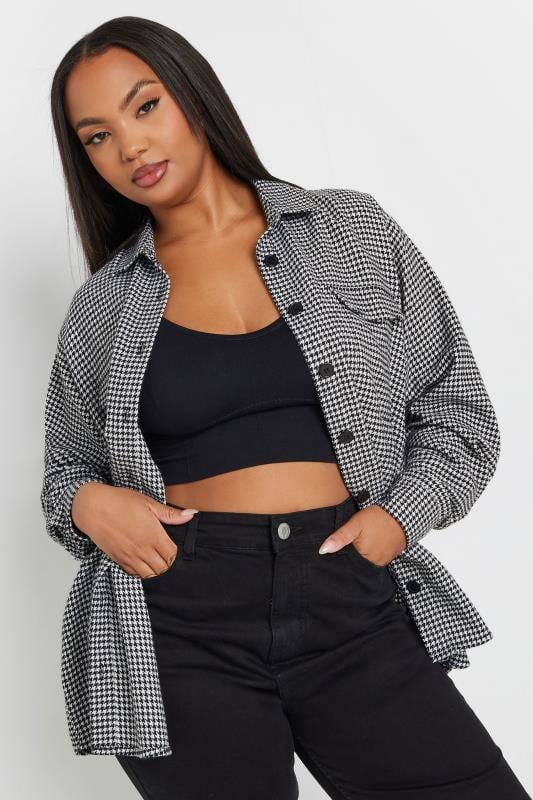 LIMITED COLLECTION Plus Size Black & White Brushed Dogtooth Print Shacket | Yours Clothing 2