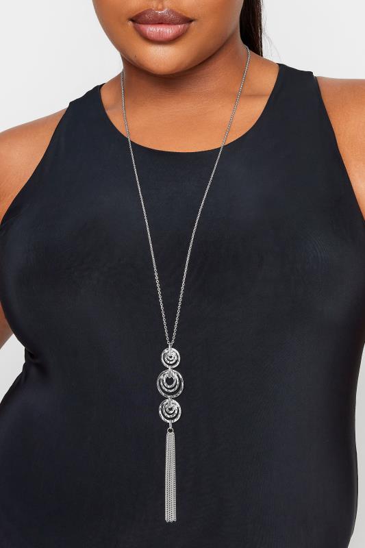  Grande Taille Silver Long Circle Tassel Necklace