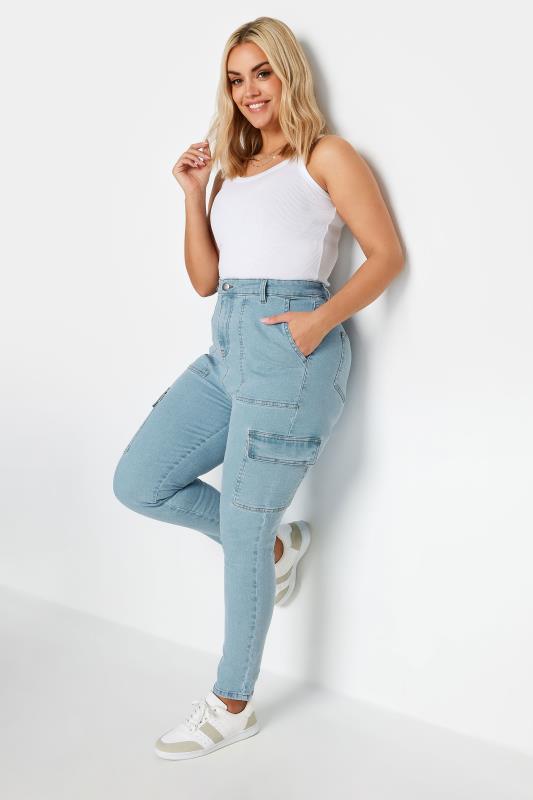 YOURS Plus Size Blue Cargo AVA Jeans | Yours Clothing 4