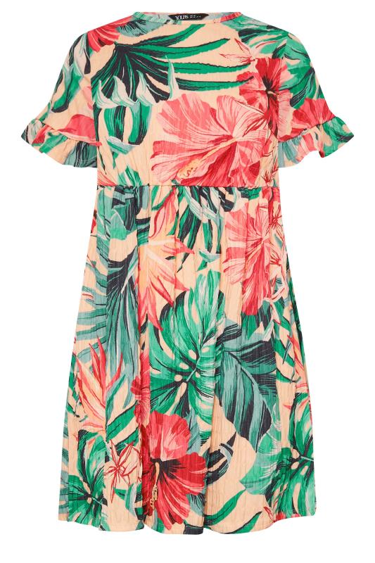 YOURS Curve Plus Size Green & Peach Tropical Floral Print Smock Tunic Dress | Yours Clothing 6