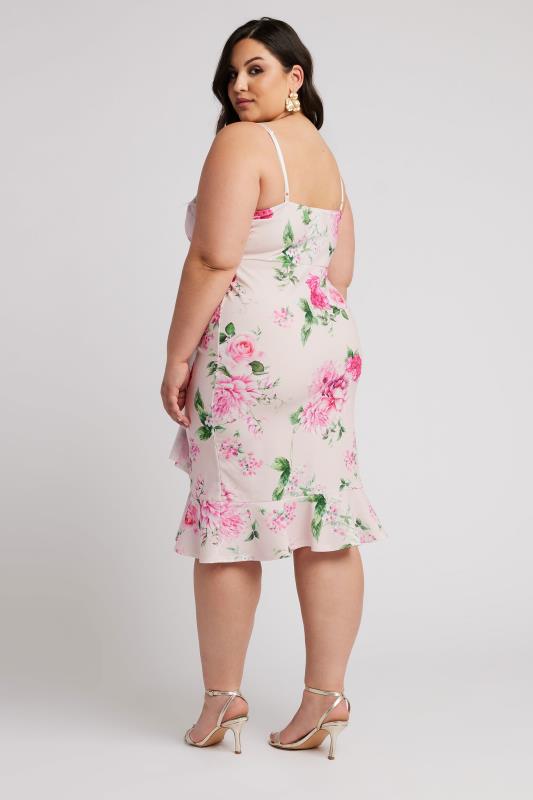 YOURS LONDON Plus Size Pink Floral Print Ruffle Midi Dress | Yours Clothing 3