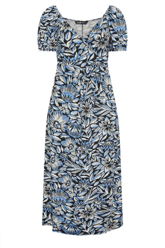 YOURS Plus Size Blue Floral Print Tiered Maxi Dress | Yours Clothing 5