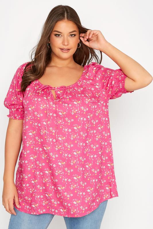 Plus Size  Curve Pink Floral Gypsy Top