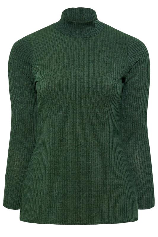 LIMITED COLLECTION Plus Size Green Marl Ribbed Turtle Neck Top | Yours Clothing 7