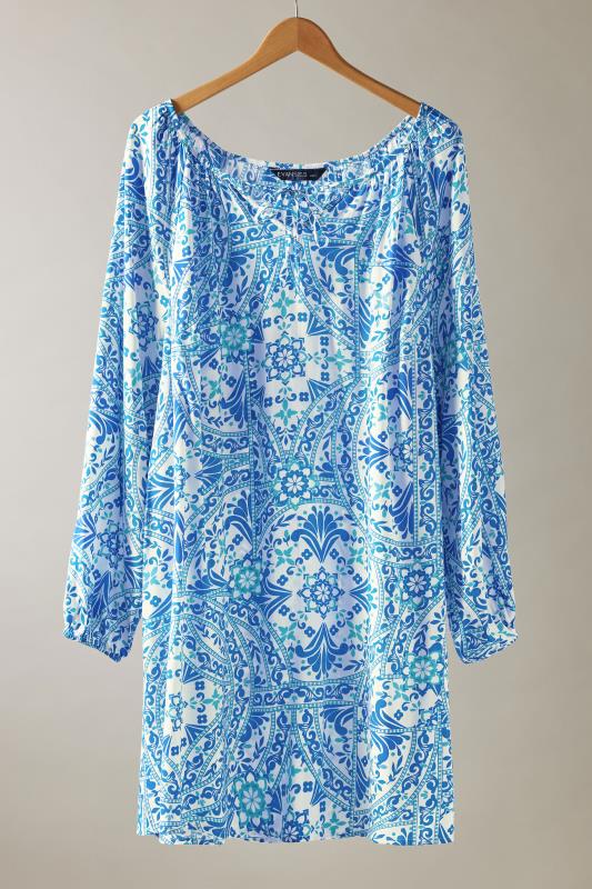 EVANS Plus Size Blue Tile Print Tunic Dress | Evans  6