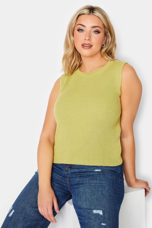  Grande Taille YOURS PETITE Curve Lime Green High Neck Knitted Vest Top