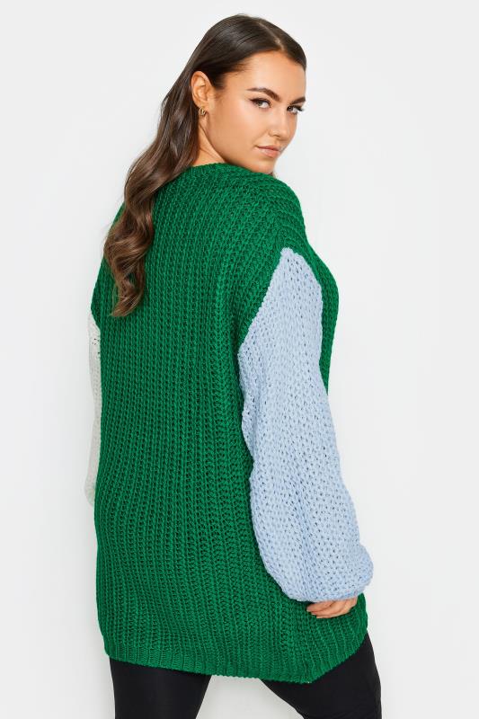 YOURS Plus Size Green Colourblock Chunky Knit Jumper | Yours Clothing 3