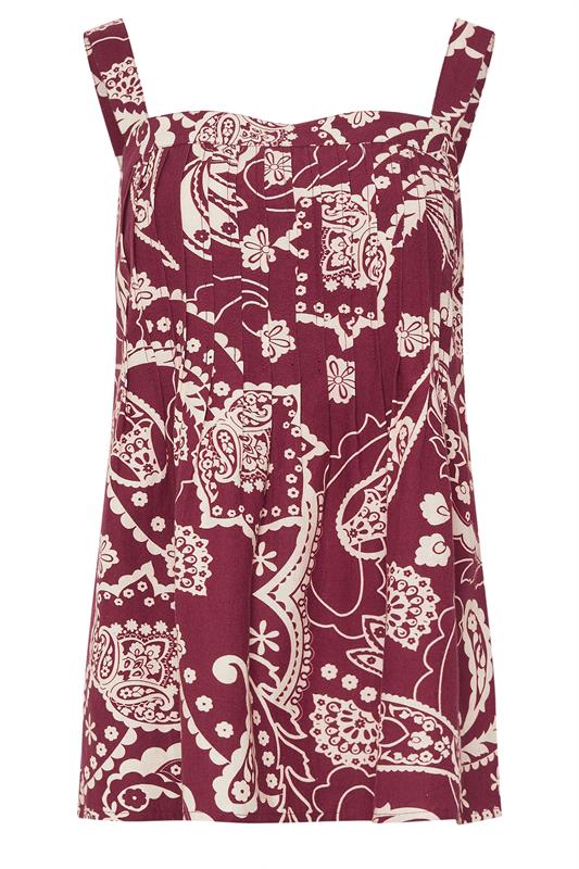 LTS Tall Women's Berry Red Paisley Pleated Linen Vest Top | Long Tall Sally 7