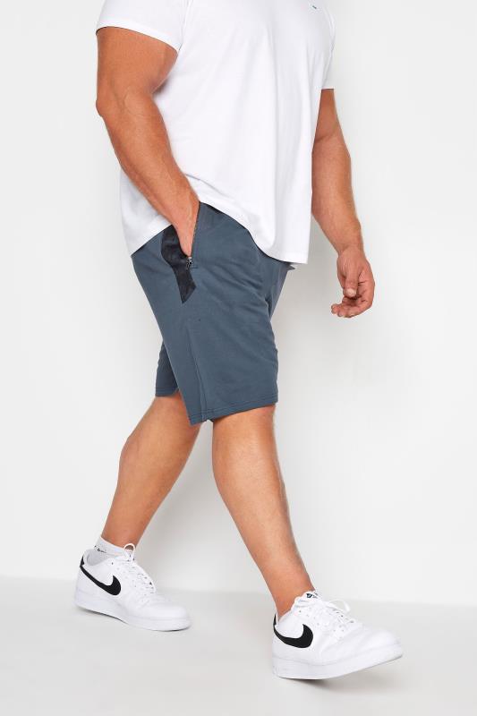 BadRhino Big & Tall Blue Contrast Zip Pocket Jogger Shorts 1