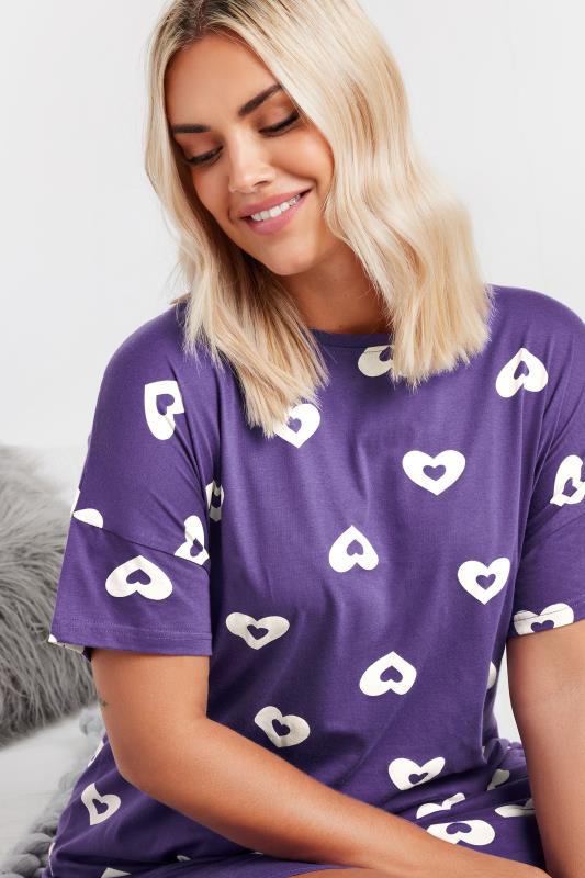 YOURS Plus Size Purple Heart Print Sleep Tee Nightdress | Yours Clothing 4