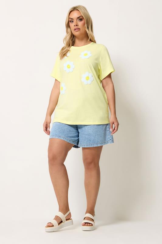 YOURS Plus Size Yellow Daisy Applique T-Shirt | Yours Clothing 1