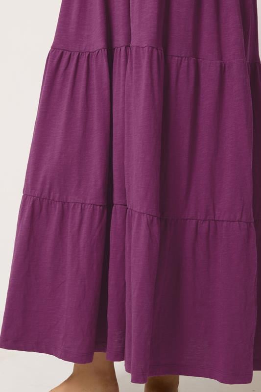M&Co Berry Purple Notch Neck Tiered Cotton Maxi Dress | M&Co 4