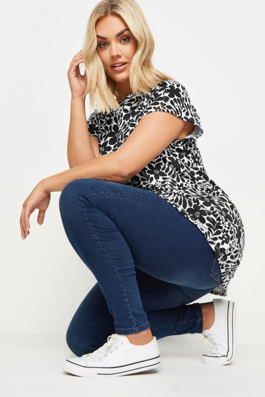YOURS Plus Size Black Floral Print Short Sleeve T-Shirt | Yours Clothing 4