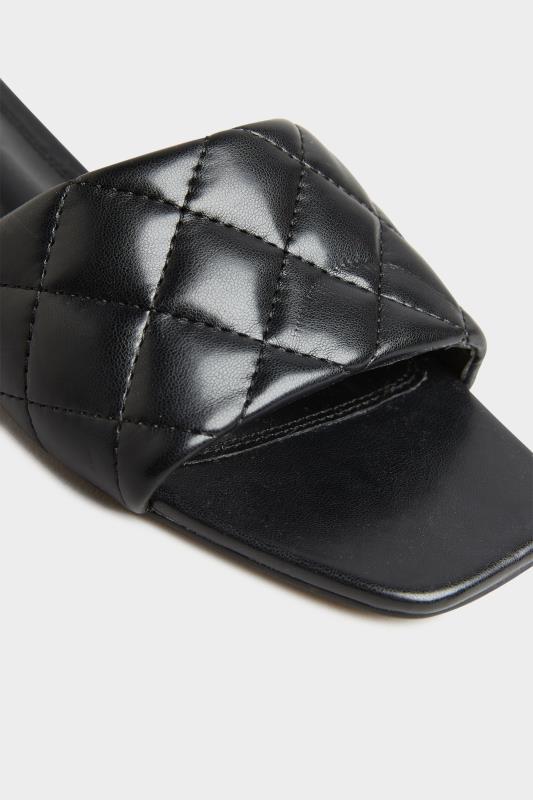 LTS Black Quilted Square Flat Mules In Standard D Fit 6