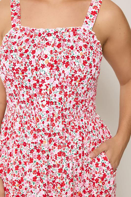 YOURS Plus Size Pink Shirred Floral Placket Dress | Yours Clothing 4
