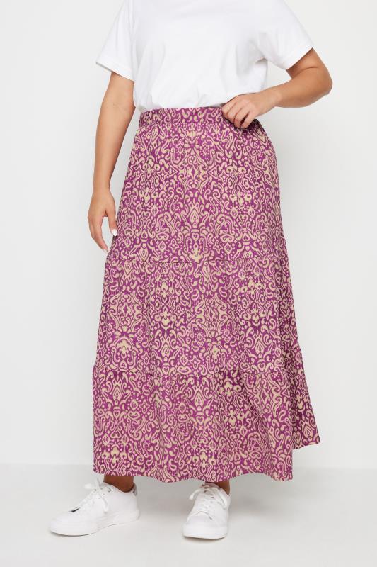 YOURS Plus Size Pink Paisley Print Textured Maxi Skirt | Yours Clothing 1