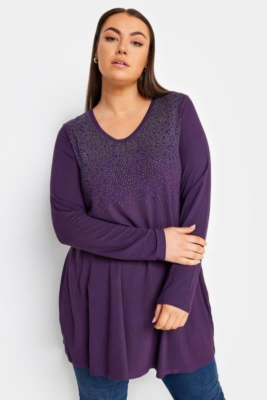  YOURS Curve Purple Stud Embellished Long Sleeve Top