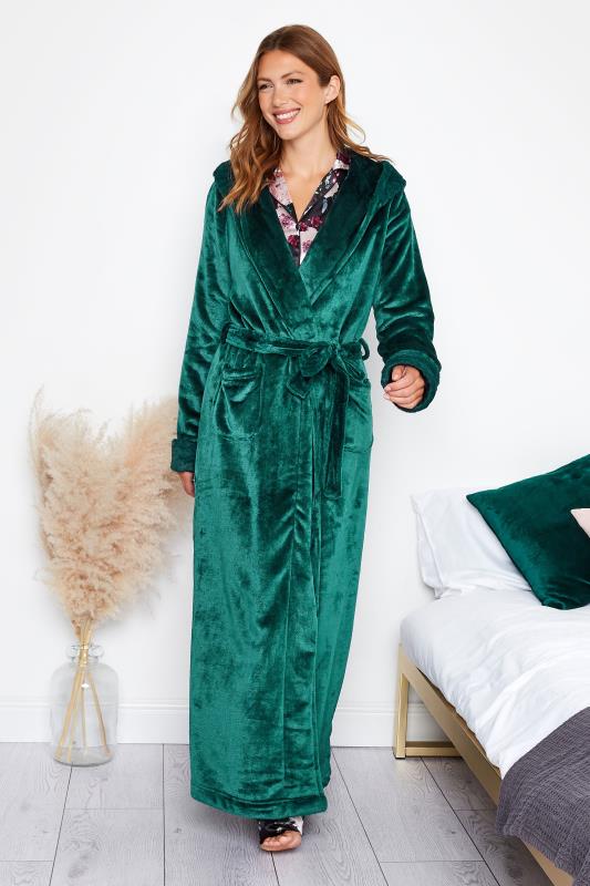 LTS Tall Emerald Green Faux Fur Trim Dressing Gown 1