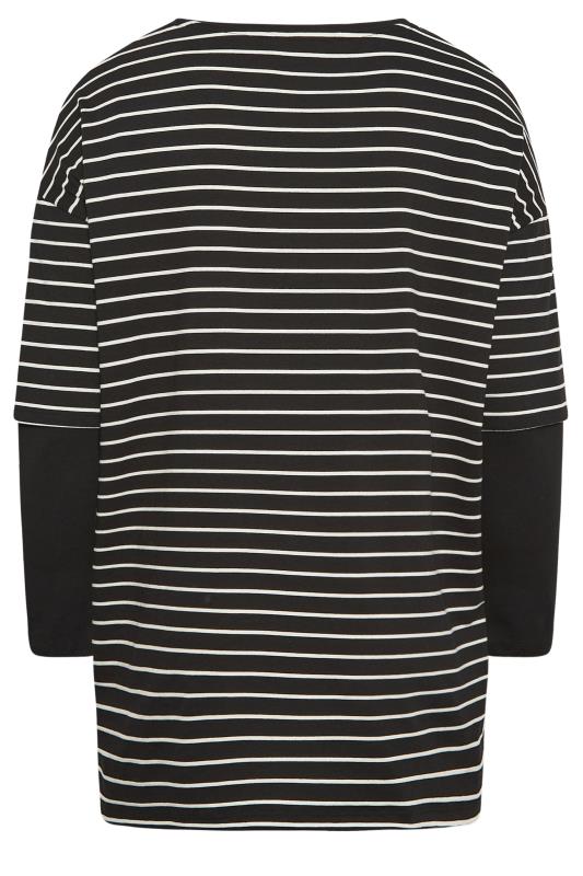 YOURS Plus Size Black Stripe Print Double Layer T-Shirt | Yours Clothing  7