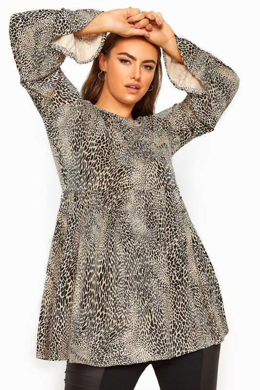 LIMITED COLLECTION Curve Beige Brown Leopard Print Peplum Top 2