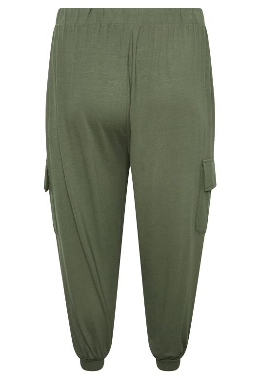 YOURS Curve Plus Size Khaki Green Harem Cropped Joggers | Yours Clothing  5